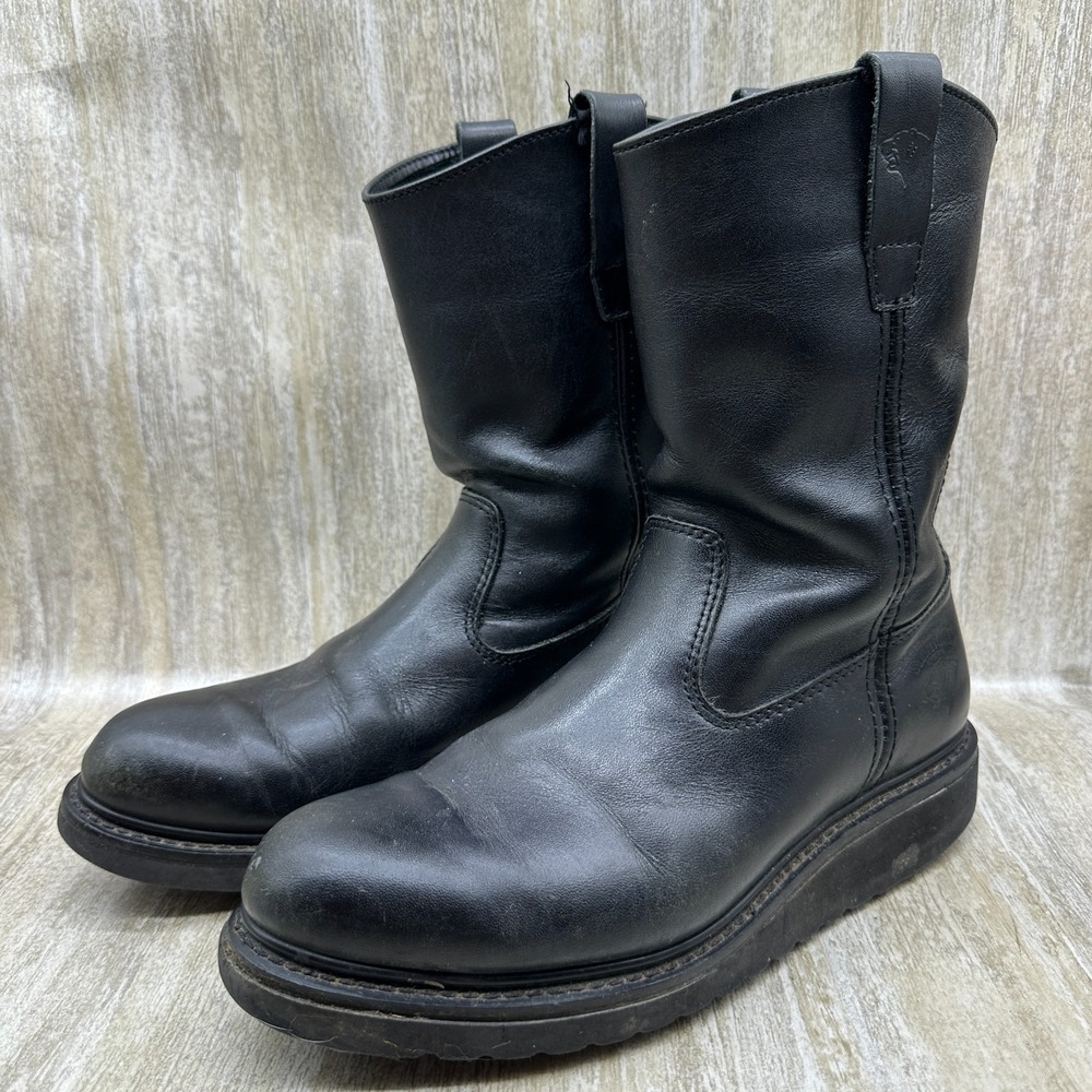 Men's Herman Survivors Black Leather Round Safety Toe Work Boots Size 8.5‎